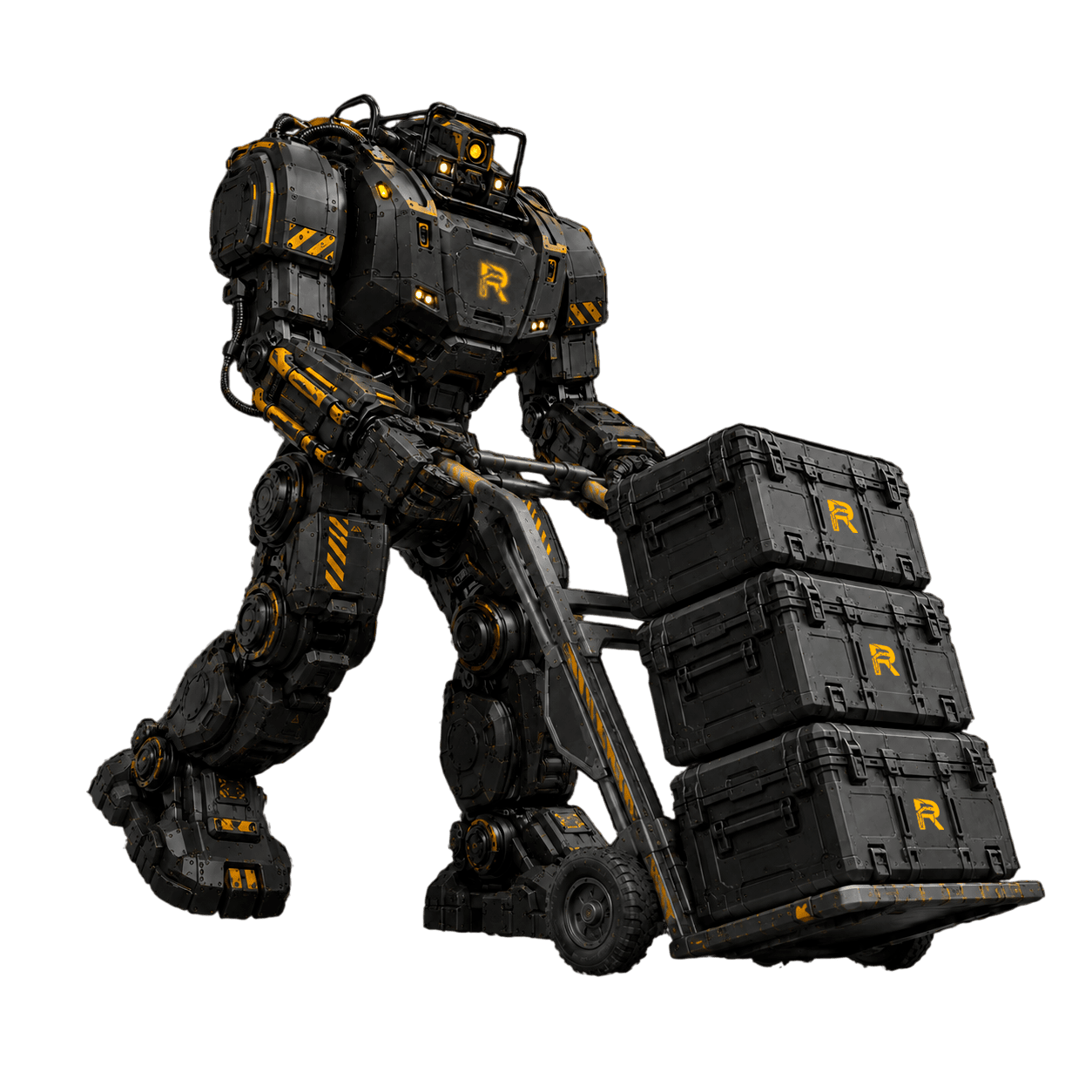 Robot asistente trasladando cajas